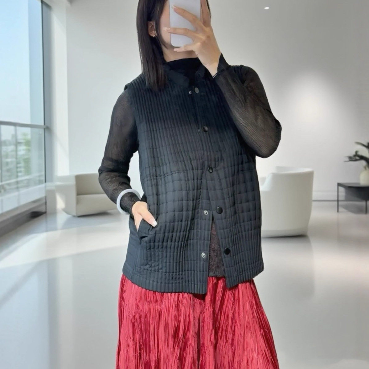 高品质褶皱马夹棉甲背心女秋冬装百搭设计感立领无袖棉服外套