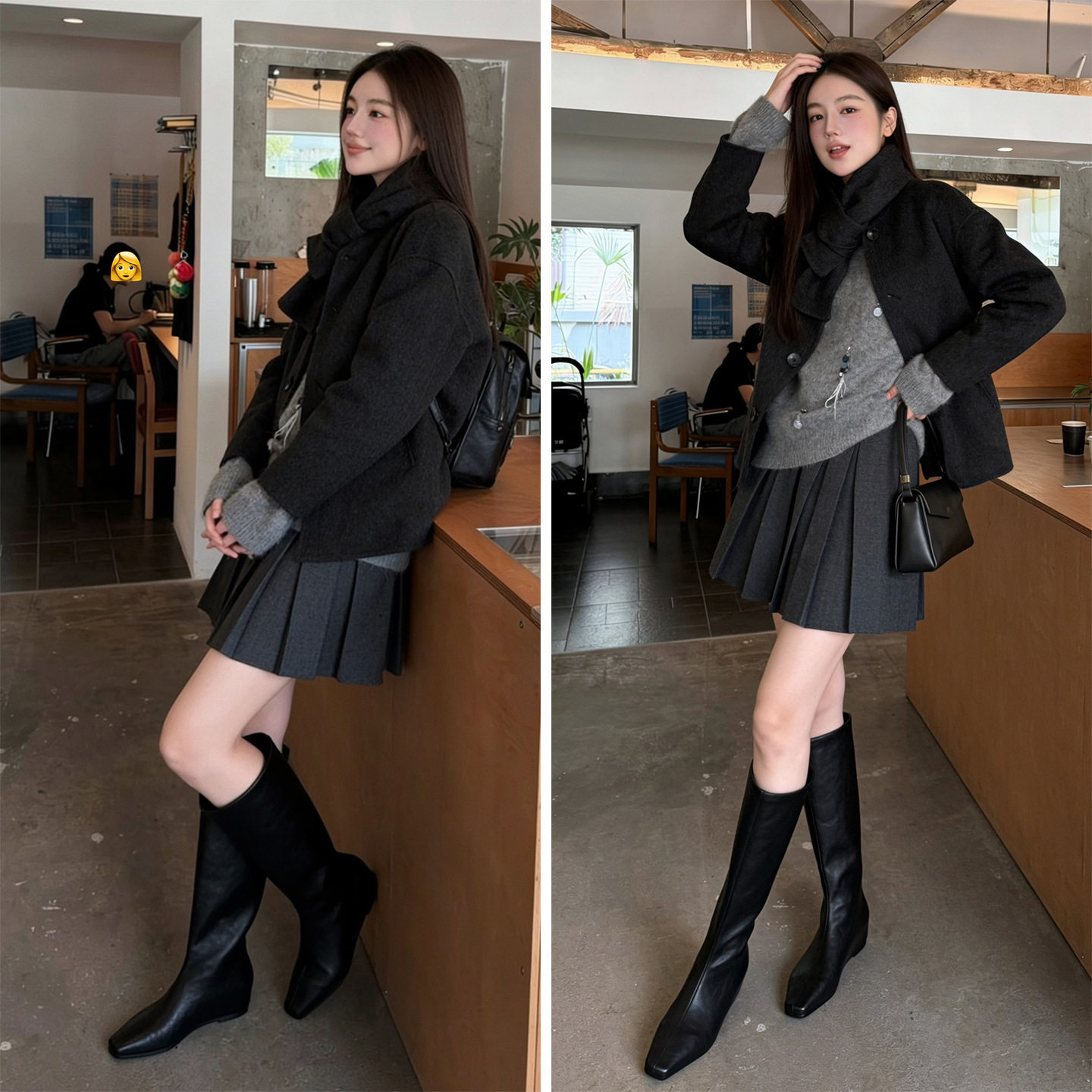 长腿大美女隐形内增高全牛皮骑士靴冬中跟方头真皮高筒长靴女