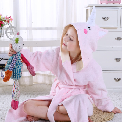 A类儿童浴袍纯棉毛巾料宝宝带帽秋冬全棉吸水男女童游泳加厚浴衣