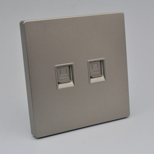 深灰色双口空白电脑信息面板安普款六类七类网络电话插座不含模块