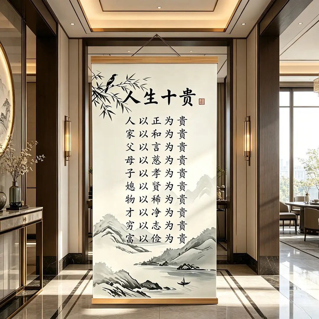 人生十贵中式挂画客厅玄关背景墙装饰挂图书房办公室书法卷轴字画