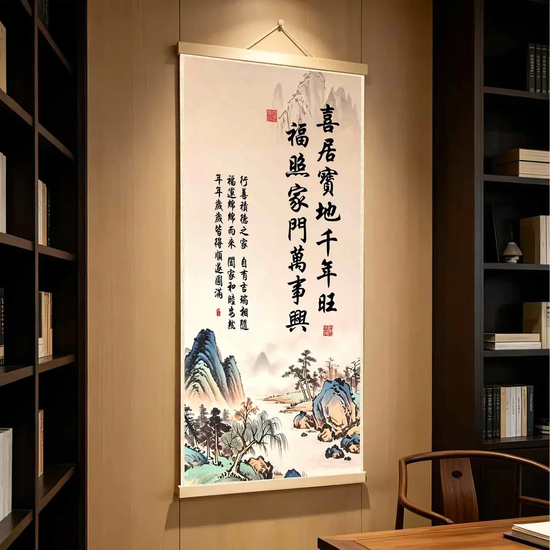 【福照喜居】新中式丝绢实木装饰画客厅玄关卧室挂画公司书房字画