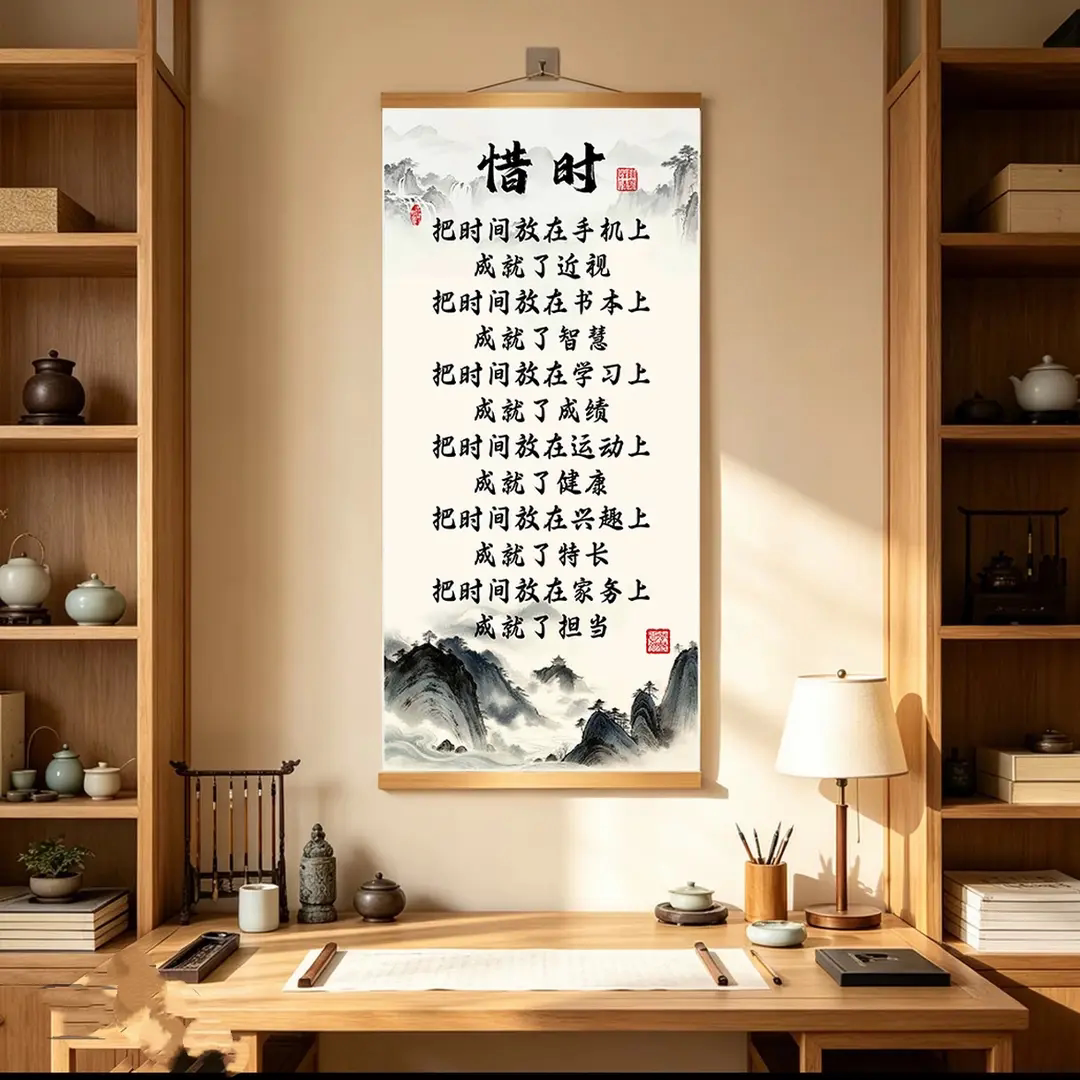 惜时新中式挂画客厅玄关背景墙装饰挂图书房办公室书法卷轴字画