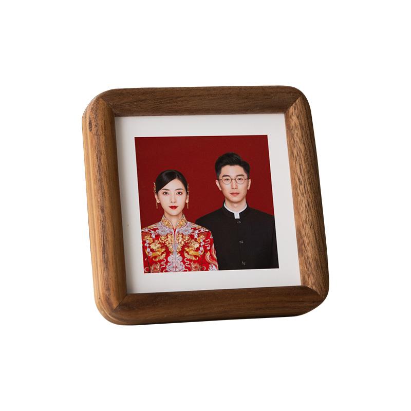 正方形胡桃木结婚登记照相框摆件相片打印加相框6寸八寸相框摆台