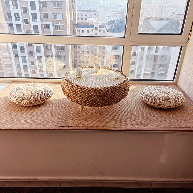 藤编日式飘窗桌榻榻米小茶几简约炕桌地台矮桌实木阳台桌电脑圆桌