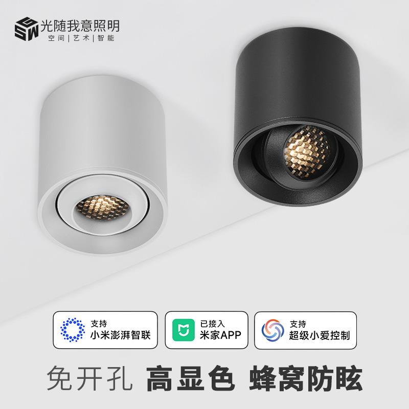 明装圆筒灯智能防眩高显指led射灯客厅家用背景墙聚光灯LED天花灯