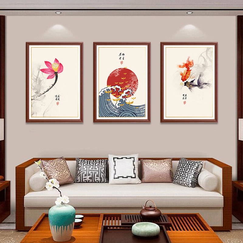 新中式客厅装饰画餐厅挂画沙发背景壁画中国风墙画玄关实木有框画