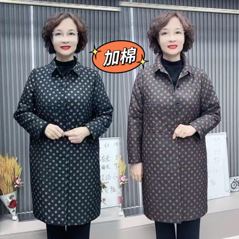 中老年薄棉女士风衣中长款休闲加肥大衣时尚女士保暖外套妈妈装潮
