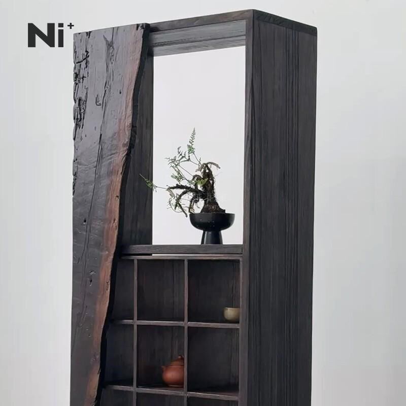 Ni尼家侘寂风博古架实木茶杯架中式多宝阁置物古董架子格架摆件柜