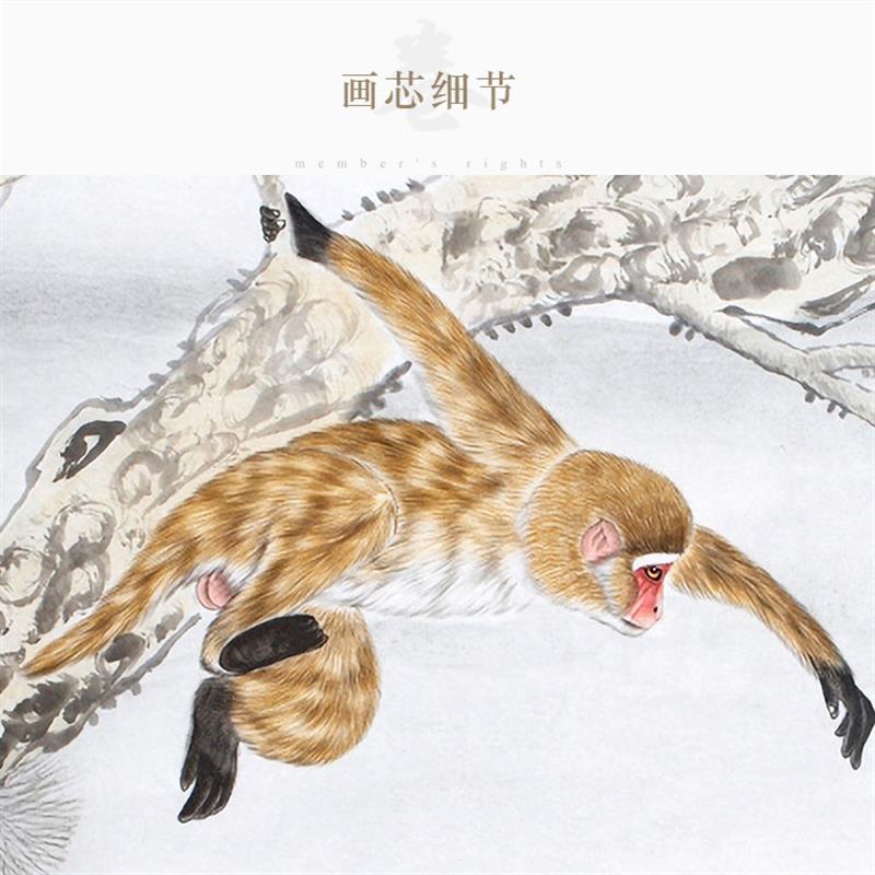 马上封侯图 奔马骏马猴子丝绸挂画 复古书房客厅装饰画玄关卷轴画