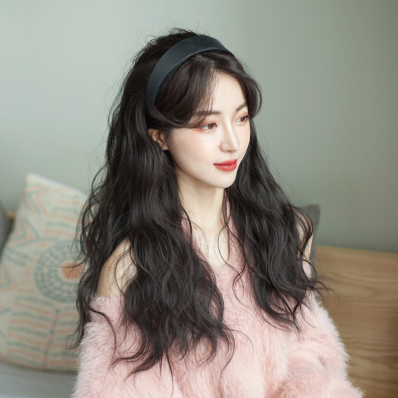 懒人发箍假发一体女 网红时尚羊毛卷长发半头套中长卷发全头发套
