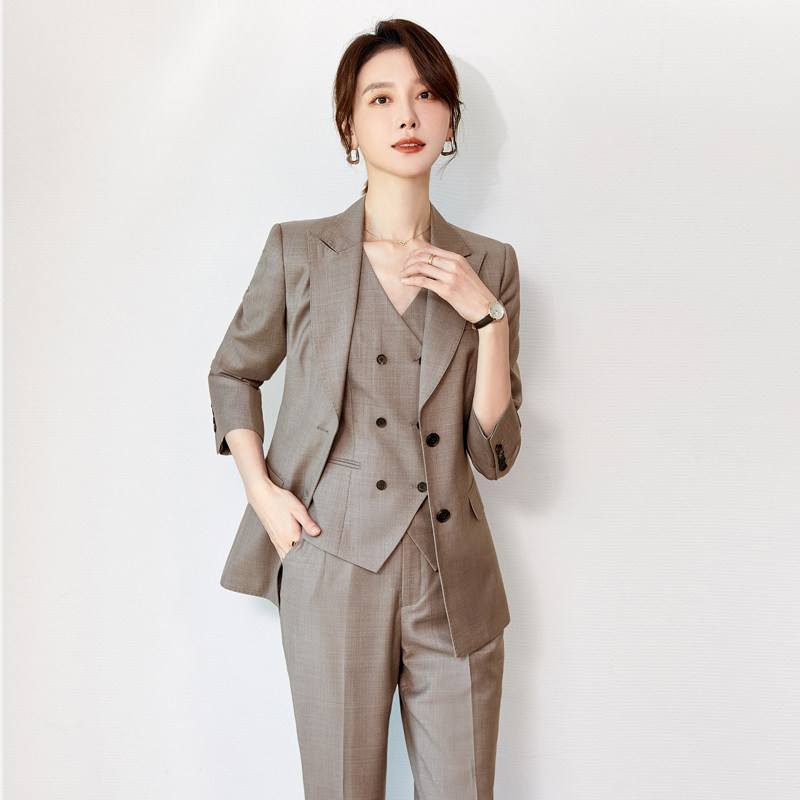 西装套装女2025春装新款陈数时尚OL气质藏青职业西服三件套高级感