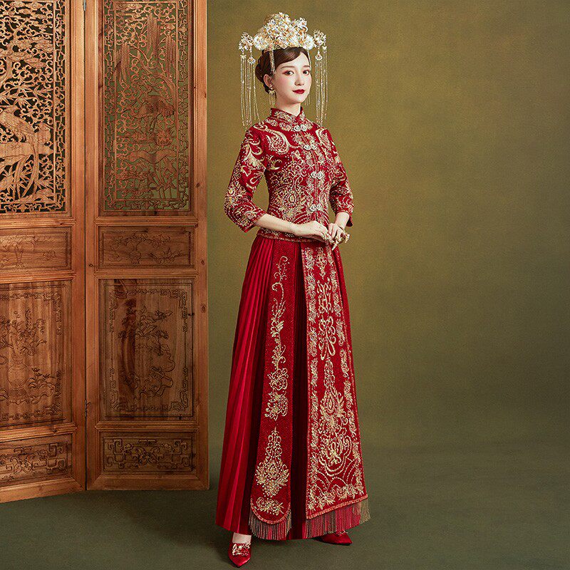 新娘秀禾服冬季新款结婚敬酒服端庄显瘦中式婚纱礼服中国风嫁衣女