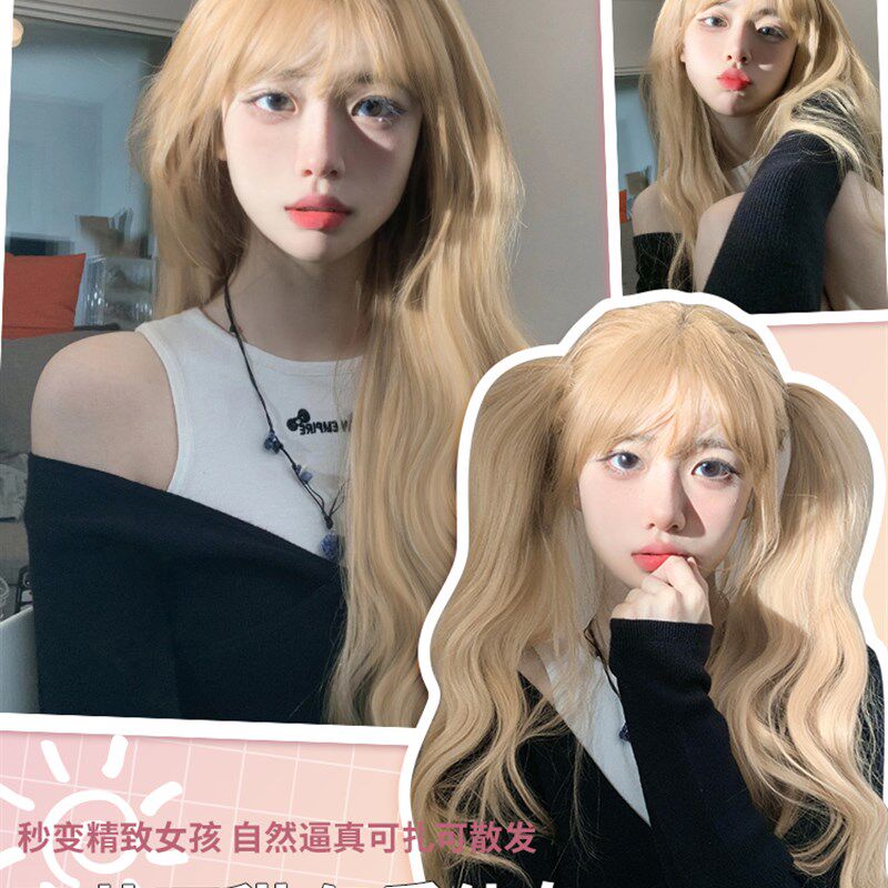 哼唧假发女长发韩式发型金色长卷发Lolita网红全头套自然蓬松假发