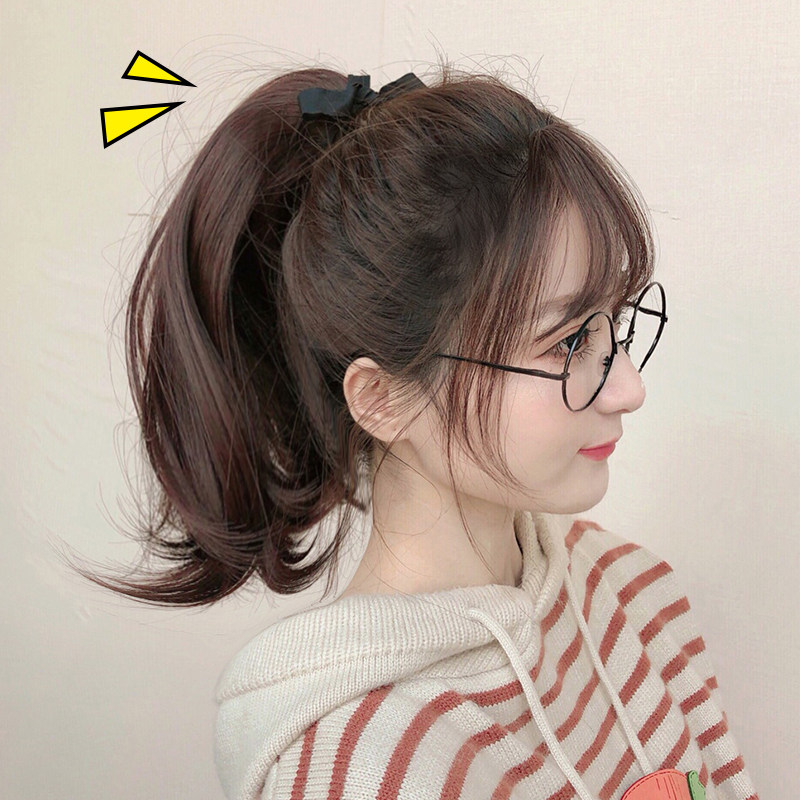 真发马尾假发女真人发丝25逼真绑带式女生梨花短卷发大波浪马尾辫