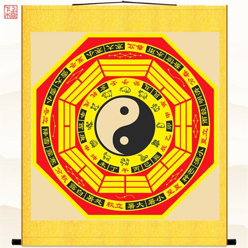 太极八卦图二十四节气图挂画 丝绸画卷轴画 中医中式装饰画可定制