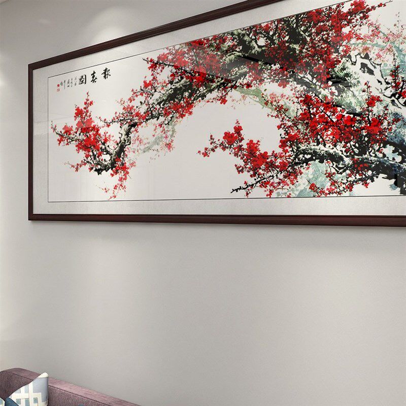 报春图梅花水墨中式装饰画客厅沙发背景壁画横幅挂画餐厅山水国画