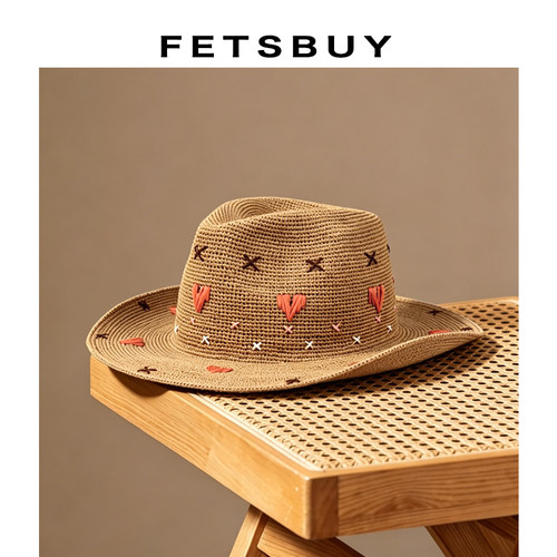 Fetsbuy手工拉菲草遮阳巴拿马帽