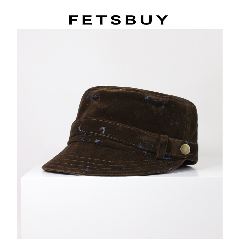 Fetsbuy中古做旧报童帽女肌理麂皮平顶马术帽英伦工装短檐鸭舌帽
