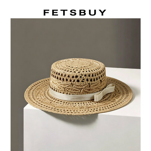 Fetsbuy手工编织镂空平顶礼帽