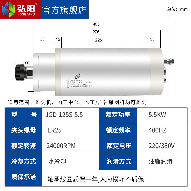杰斯特雕刻机主轴5.5kw广告加工木工水冷主轴220/380V高速电机