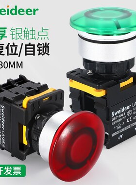 索维30MM蘑菇按钮开关大电流10A防水带灯12V24V220V自复自锁按钮