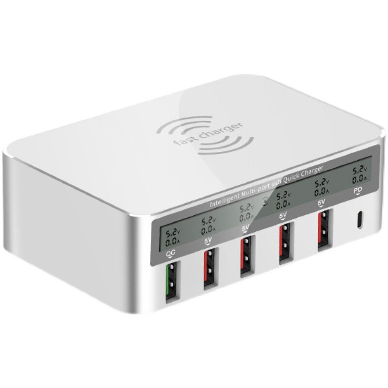 6口USB充电器多功能萍果安卓通用QC3.0快充PD18W 无线充电器100W