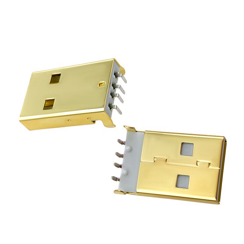 USB插座 镀金2.0MM USB A型公头 90度插头 A公 90度插脚 数据接口