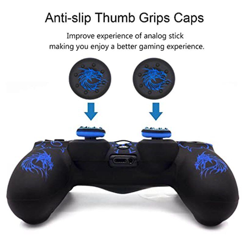 索尼ps4手柄保护套PS4手柄硅胶套镭雕恶龙防滑防汗送龙纹摇杆帽
