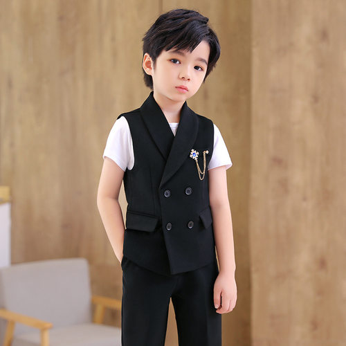 2026新款儿童套装春夏男童绅士马甲两件套主持人演讲摄影礼服