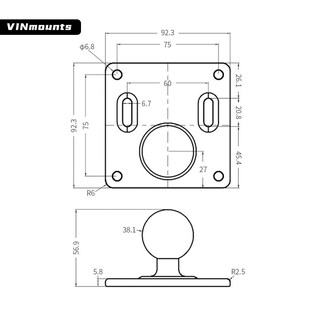 工业数据终端支架工控机C型1.5英寸球头VESA75X75方形底座