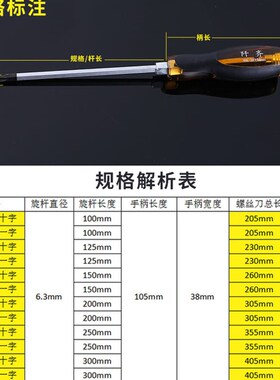 铬钒钢穿心柄螺丝批一字十字可敲击穿心螺丝刀手动工具起子改锥