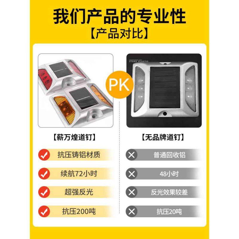 太阳能铸铝道钉灯双面突起路标路面反光轮廓标公路安全指示灯塑料