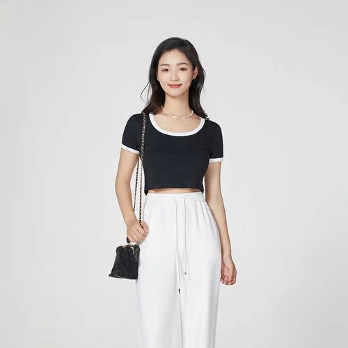 【专享】夏季新款方领拼色短袖T恤女内搭打底衫A1NA3203G25