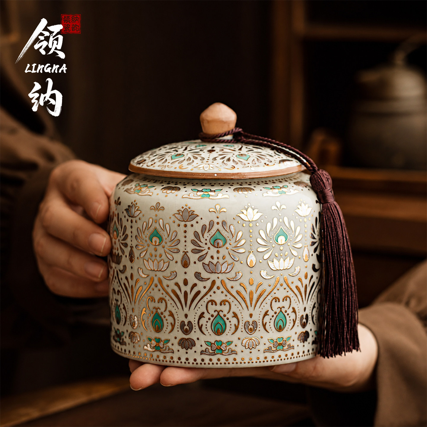 中式复古普洱茶饼储存罐茶叶罐图片