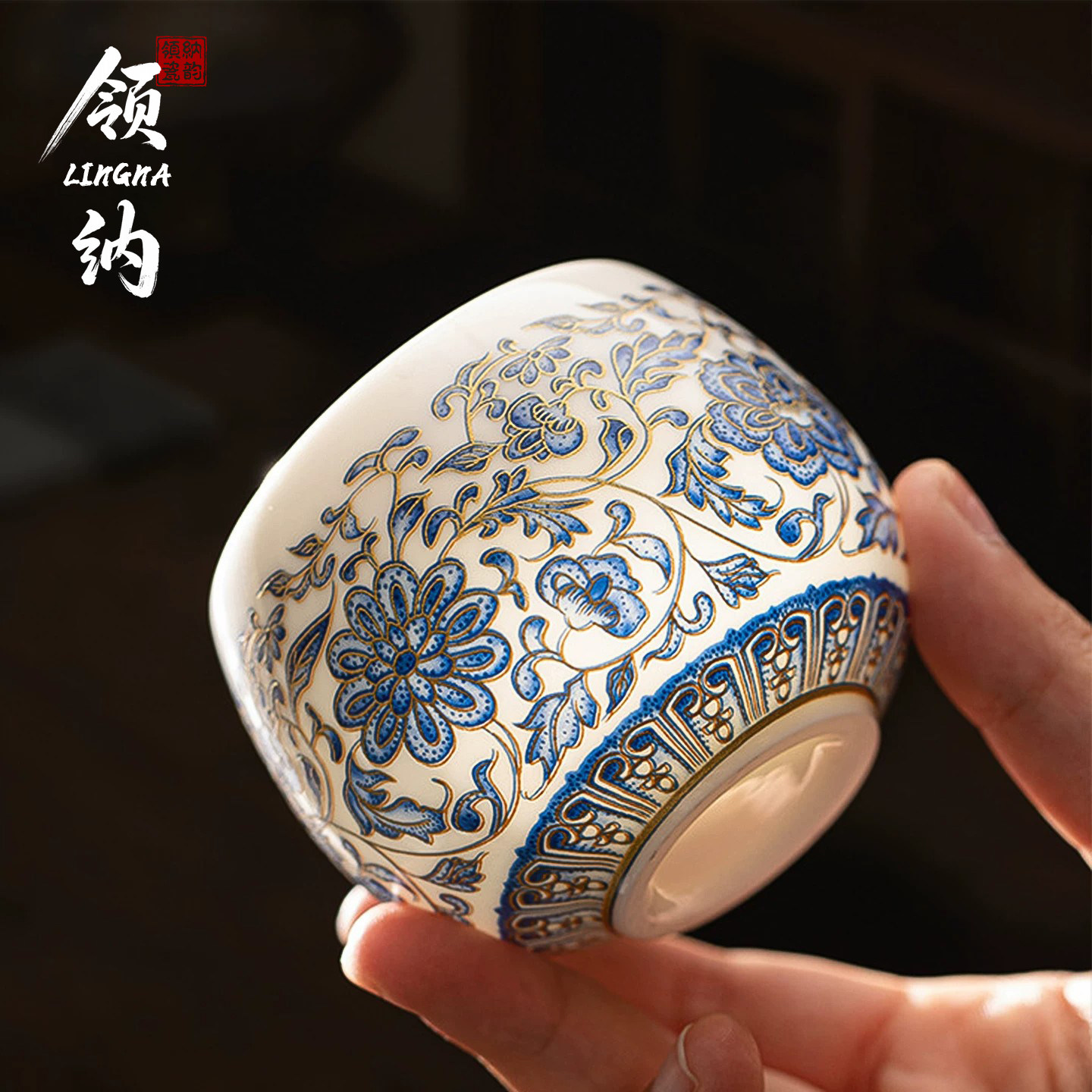 青花白瓷主人杯个人茶杯专用喝茶单杯功夫茶品茗杯家用高档小茶盏