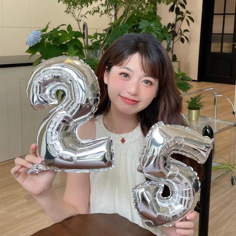 16寸铝膜小号数字气球金色银色儿童周岁生日派对婚庆装饰布置