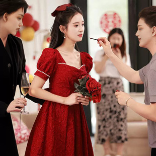 2026新款孕妇酒红色新娘敬酒服大码遮肚子结婚小礼服平时可穿高品