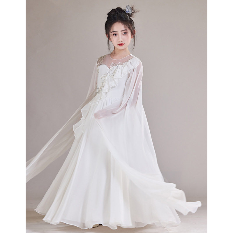 2026新款白色淡雅古筝女童演出服夏季民乐国风新中式礼服乐器合唱