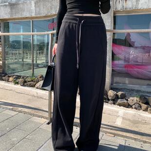 直筒阔腿裤 黑色休闲裤 女春秋季 窄版 lulu alex 长裤 stevens搭配神裤