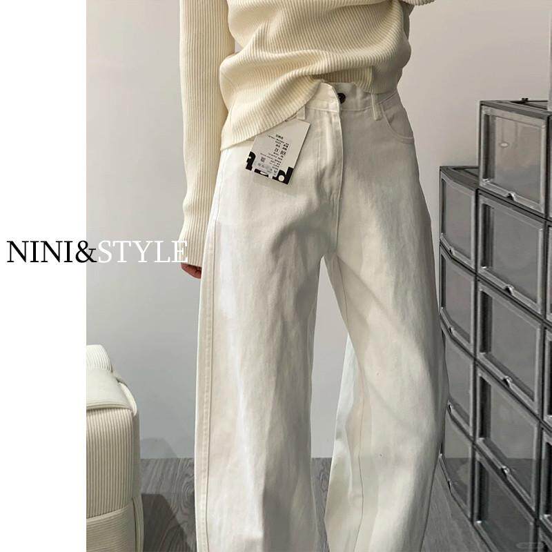 白色窄版阔腿牛仔裤女夏季2025新款高腰高级垂感宽松小个子直筒裤