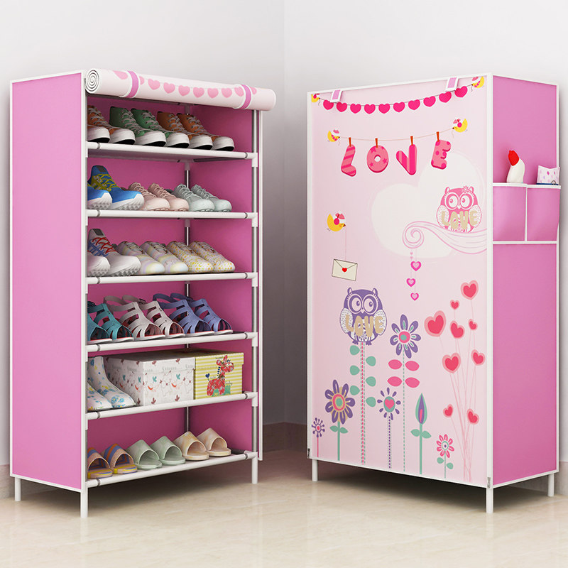 学生宿舍省空间折叠收纳鞋架子简易布艺防尘高鞋柜经济型特价多层