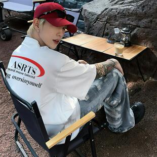 Asrts新款 情侣短袖 倒钩小众潮牌美式 纯棉宽松男士 T恤ins 夏季 重磅
