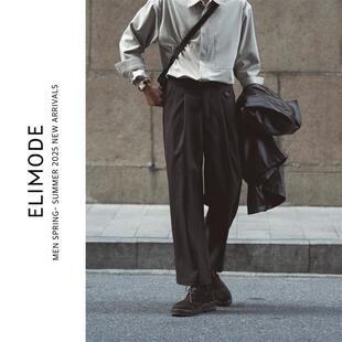 直筒西裤 春夏松紧腰单褶复古通勤免烫垂感休闲裤 耶加雪菲 ELI