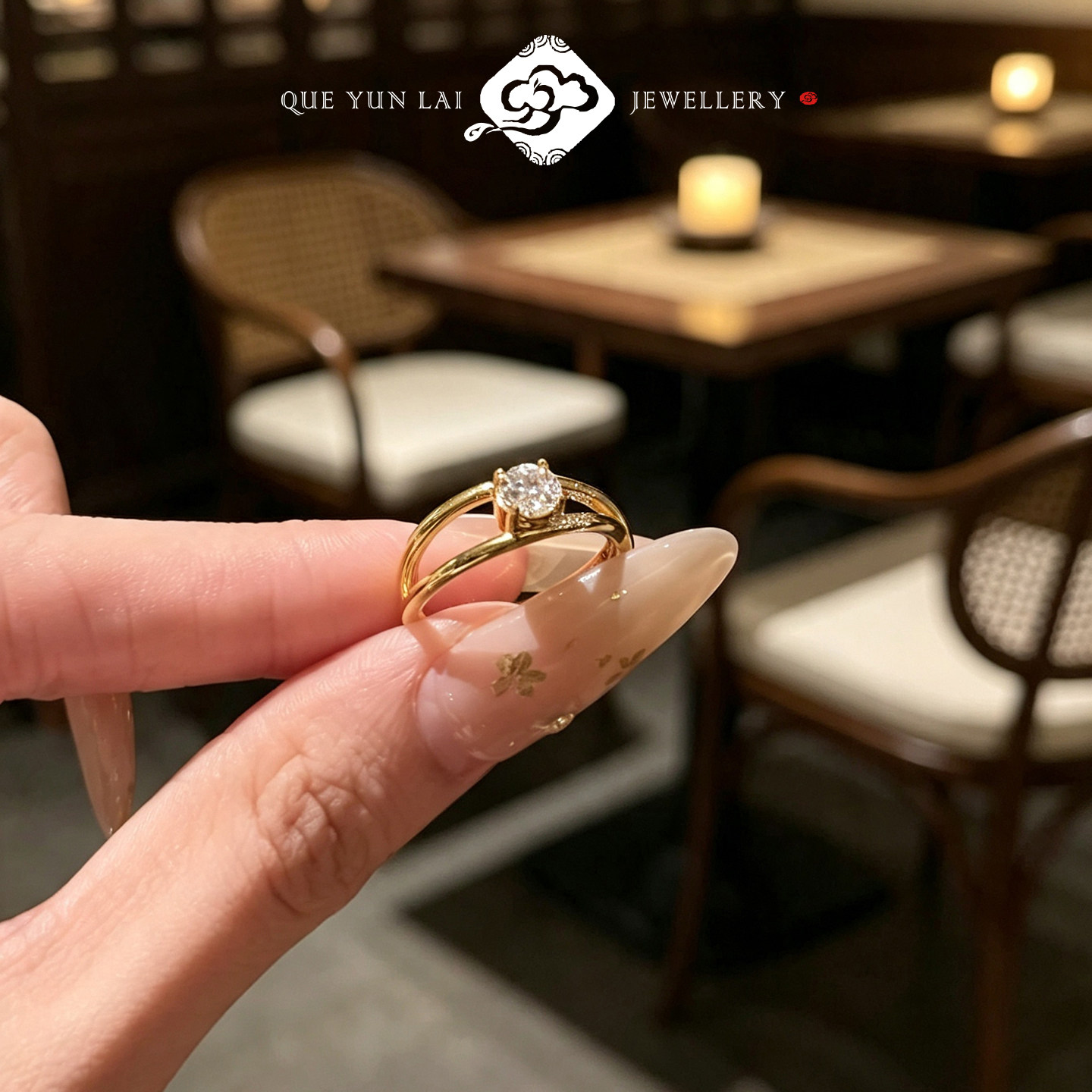 雀云来5D点钻黄金戒指线条交叉999足金女戒个性设计ins风送女友