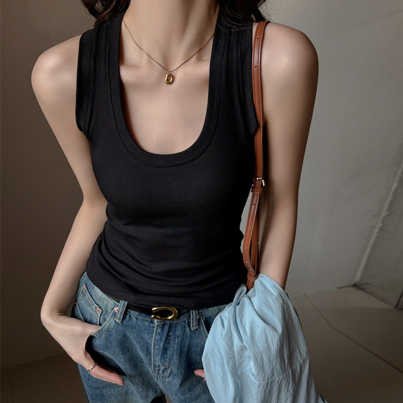 春夏季U领螺纹棉打底吊带小背心女内搭可外穿遮副乳无袖显瘦上衣