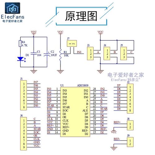 (散件) ADC0809模数转换模块套件 八位/8路并行AD转换 带芯片DIY