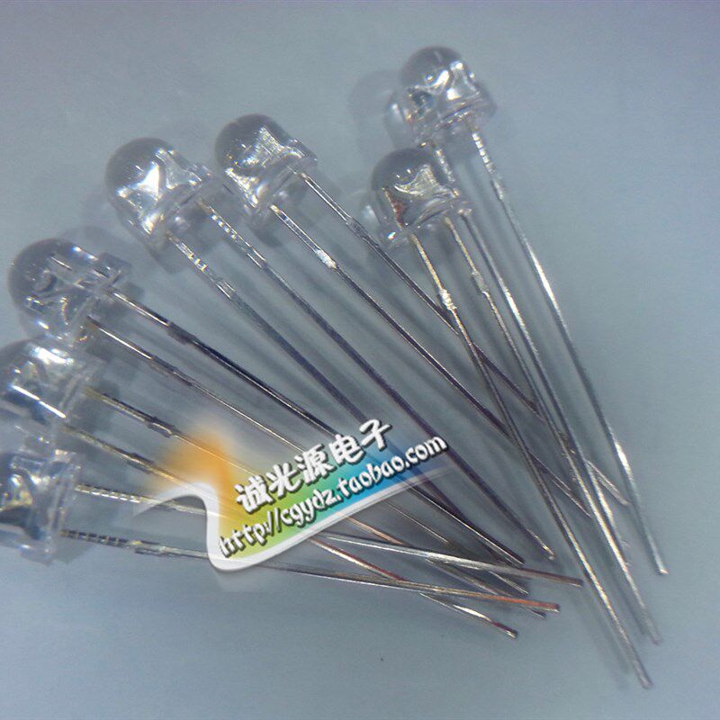 5MM草帽白光正白F5冷白光LED发光二极管灯珠散光超亮长脚大角