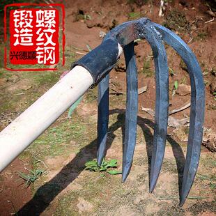 耙子农具搂草多功能钢扒子铁钉耙农用九齿翻地除草爬子铁趴子长杆