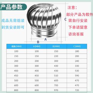 304不锈钢无动力通风球风球通风排烟器厂房通风机烟道通风球排风